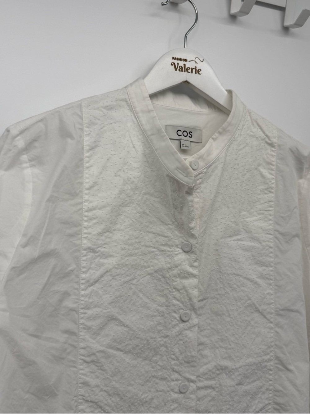 Cos White Button Down Blouse Mandarin Collar Clas… - image 3